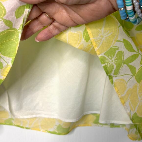 Jones Studio Wms 1X Yellow Green Floral Cotton Pull On Skirt Summer Picnic - Picture 6 of 9